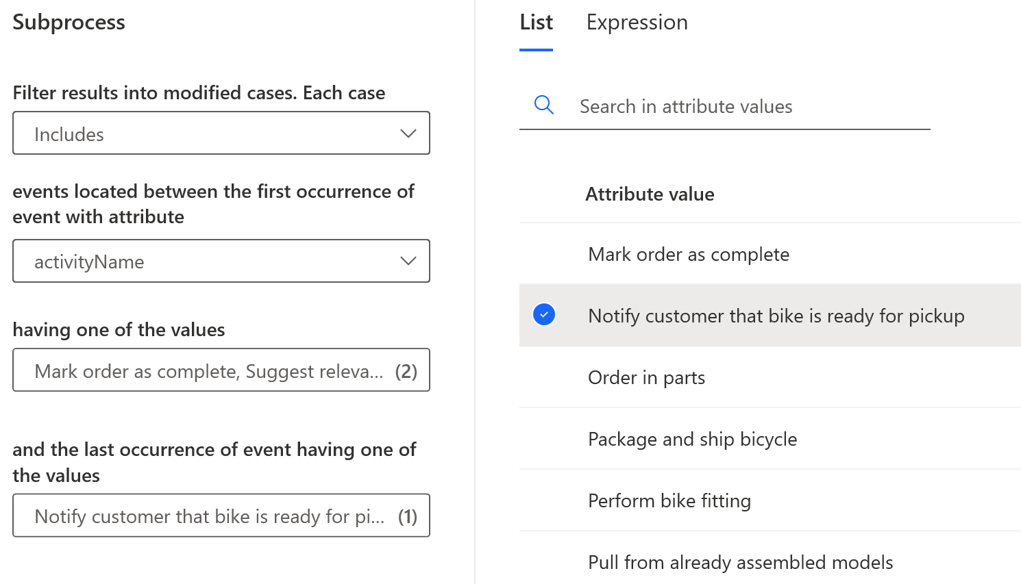 Screenshot of the settings for a subprocess filter.