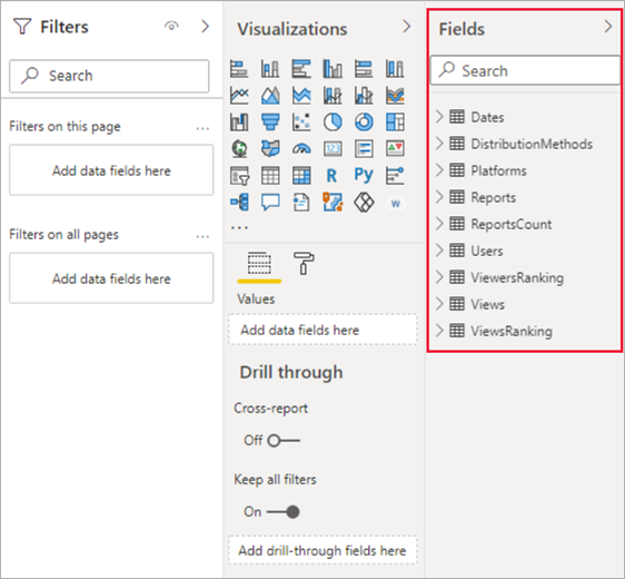 Screenshot of viewing the Usage Metrics Report fields list.