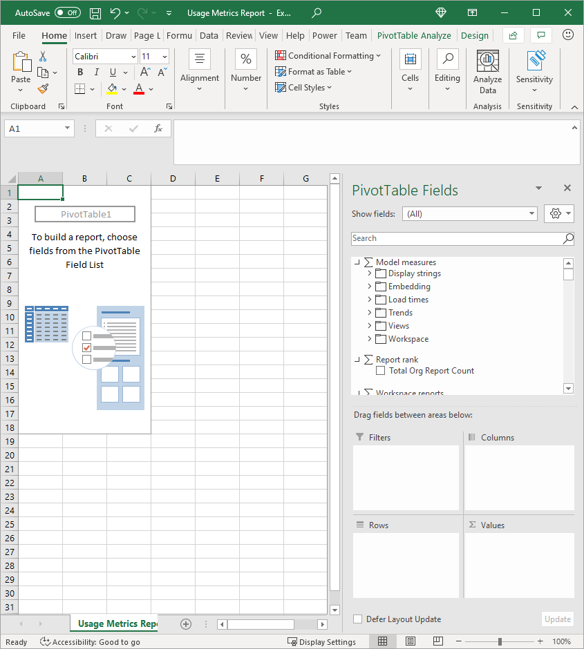 Screenshot of PivotTable in Excel.