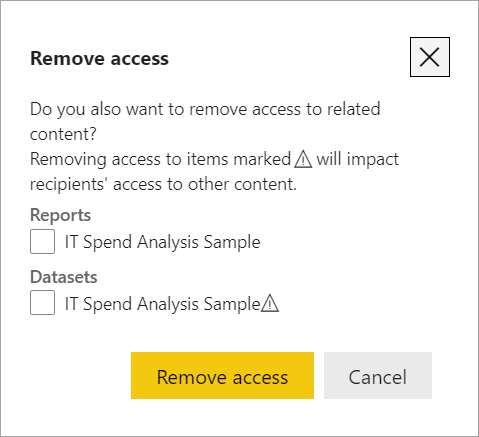 Screenshot of the Remove access dialog.