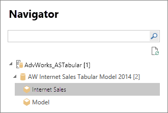 Screenshot shows the Navigator tabular model or perspective.