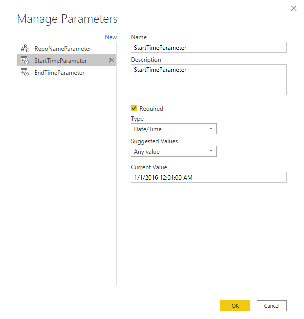 Screenshot that shows parameter information.