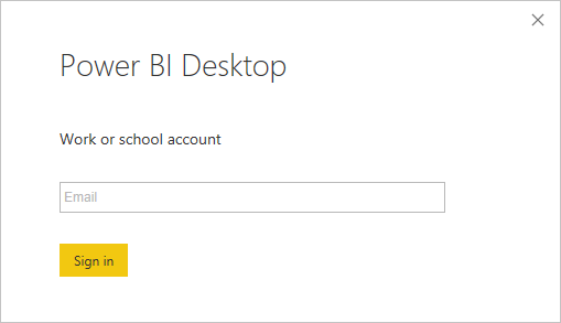 Screenshot that shows sign in to Power BI Desktop.