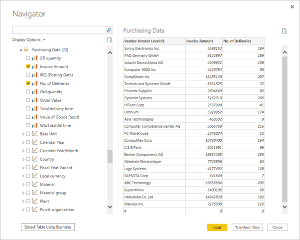 Screenshot of a SAP table preview in the Navigator screen.