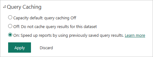 Query caching dialog box