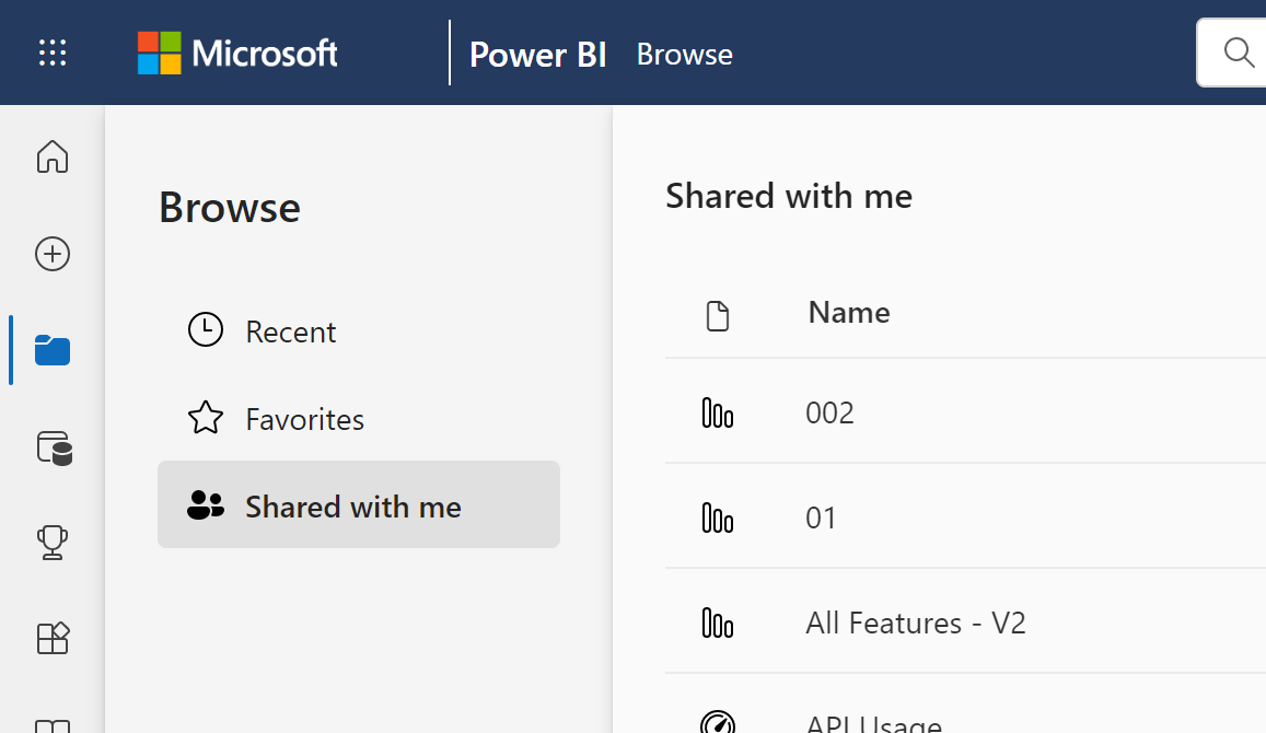 Power BI navigation pane