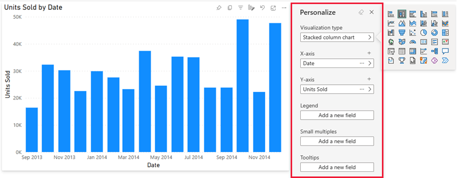 Screenshot of a report visual with the Personalize menu highlighted.