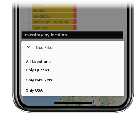 Screenshot showing the options available on a Geo filter.