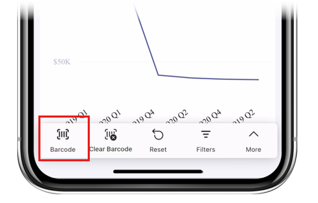 Screenshot showing barcode icon on Power BI report action bar.