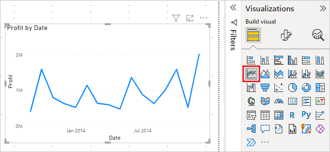 Screenshot of changing column to line chart.