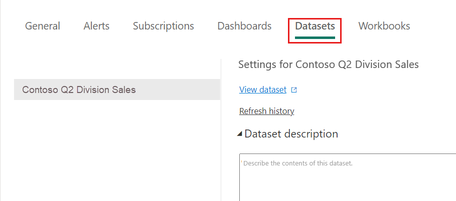 Screenshot of Datasets in Settings menu.