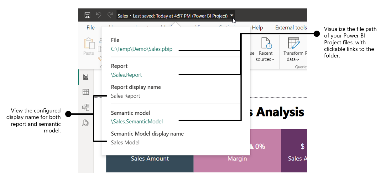 Screen grab showing Power BI Desktop title flyout.