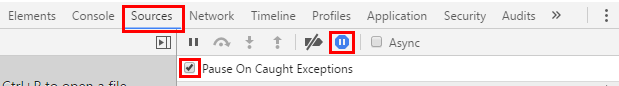 Screenshot of DevTools in Chrome that shows the Sources tab with the pause option selected.