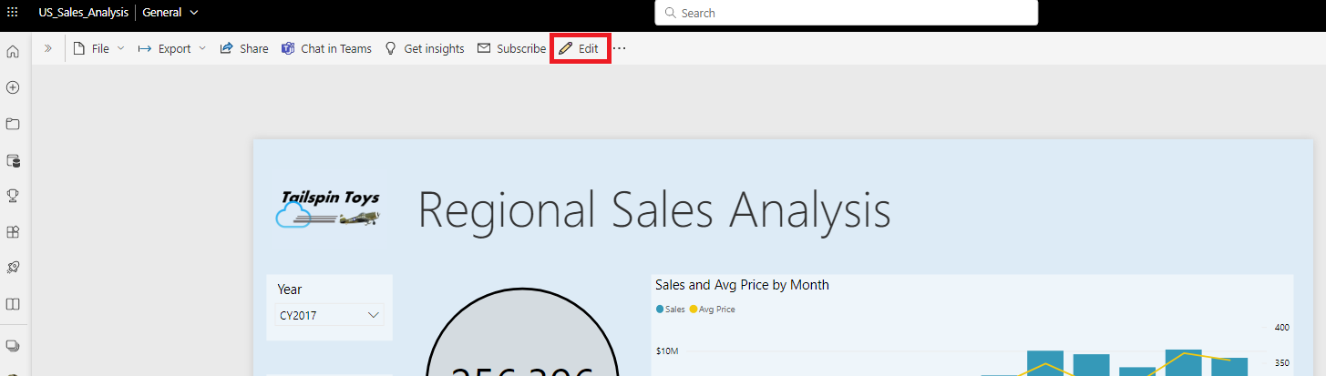 Screenshot of the edit option in Power BI service.