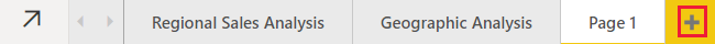 Screenshot of the new page button in Power BI service.
