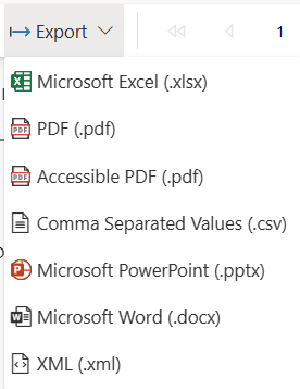 Screenshot of the Power BI service Export.