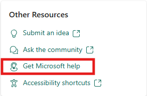 Screenshot of Other Resources card with link to Get Microsoft Help.