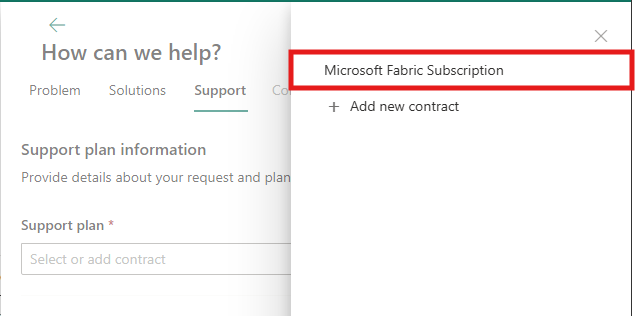 Screenshot of selecting a support plan.