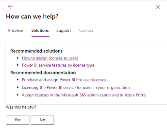 Screenshot of the Solutions tab, showing the Recommended solutions and Recommended documentation lists.