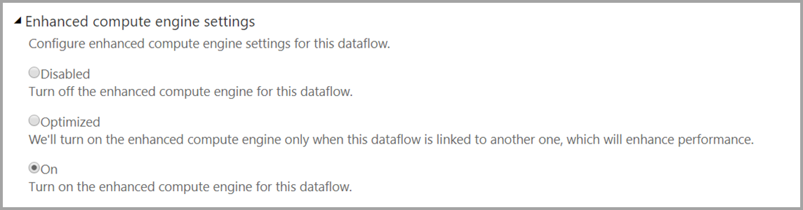 Screenshot of the enhanced compute engine settings with the on option selected.
