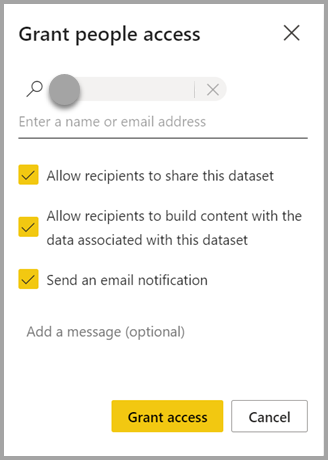 Screenshot of the datamart grant people access menu.