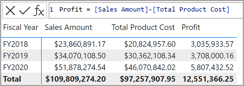 Screenshot of entering a visual calculation.