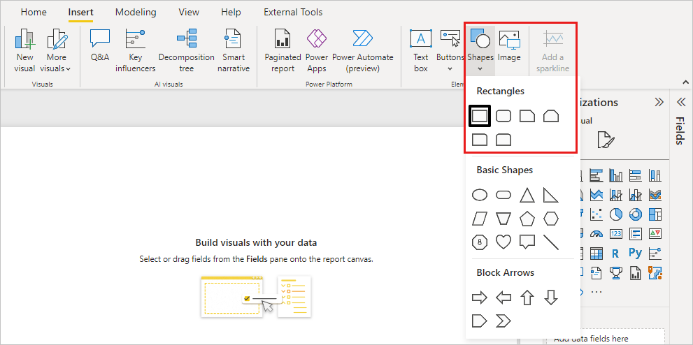 Screenshot of the new report page with a green rectangle.