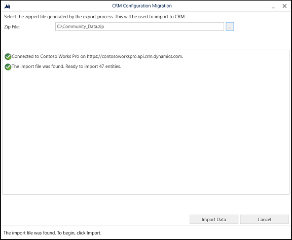 Progress of configuration data import.