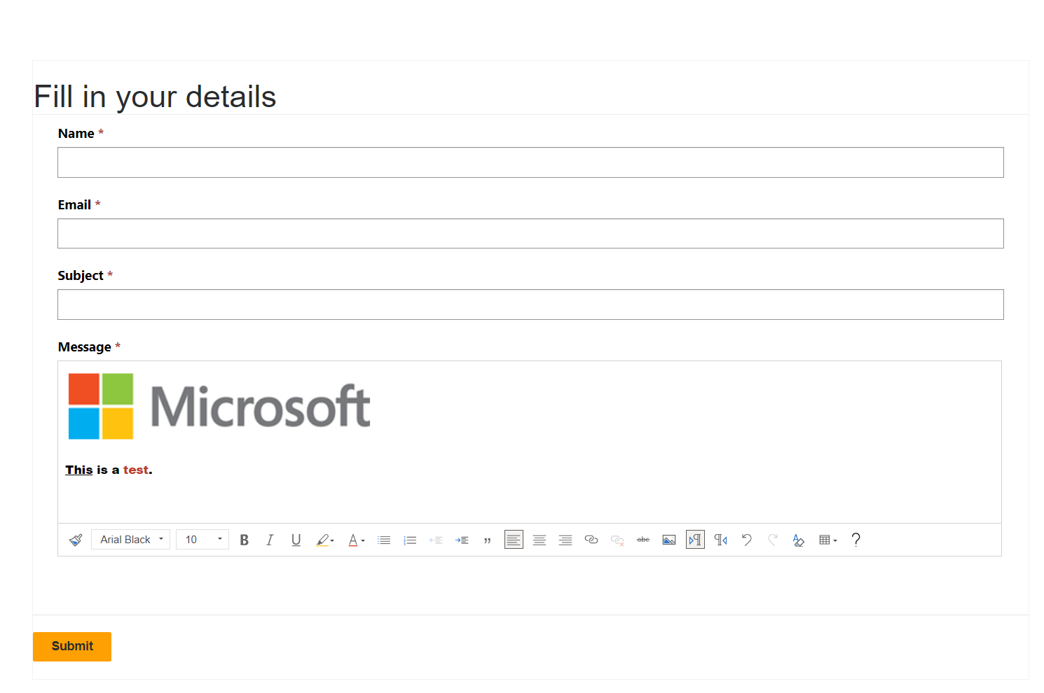 RTE component on a form.