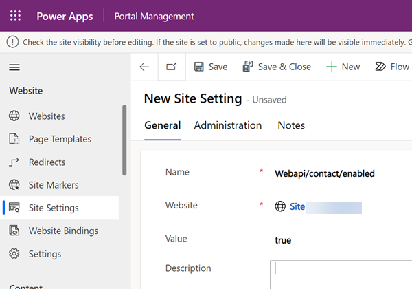 Enable contact table for WebAPI site setting. 