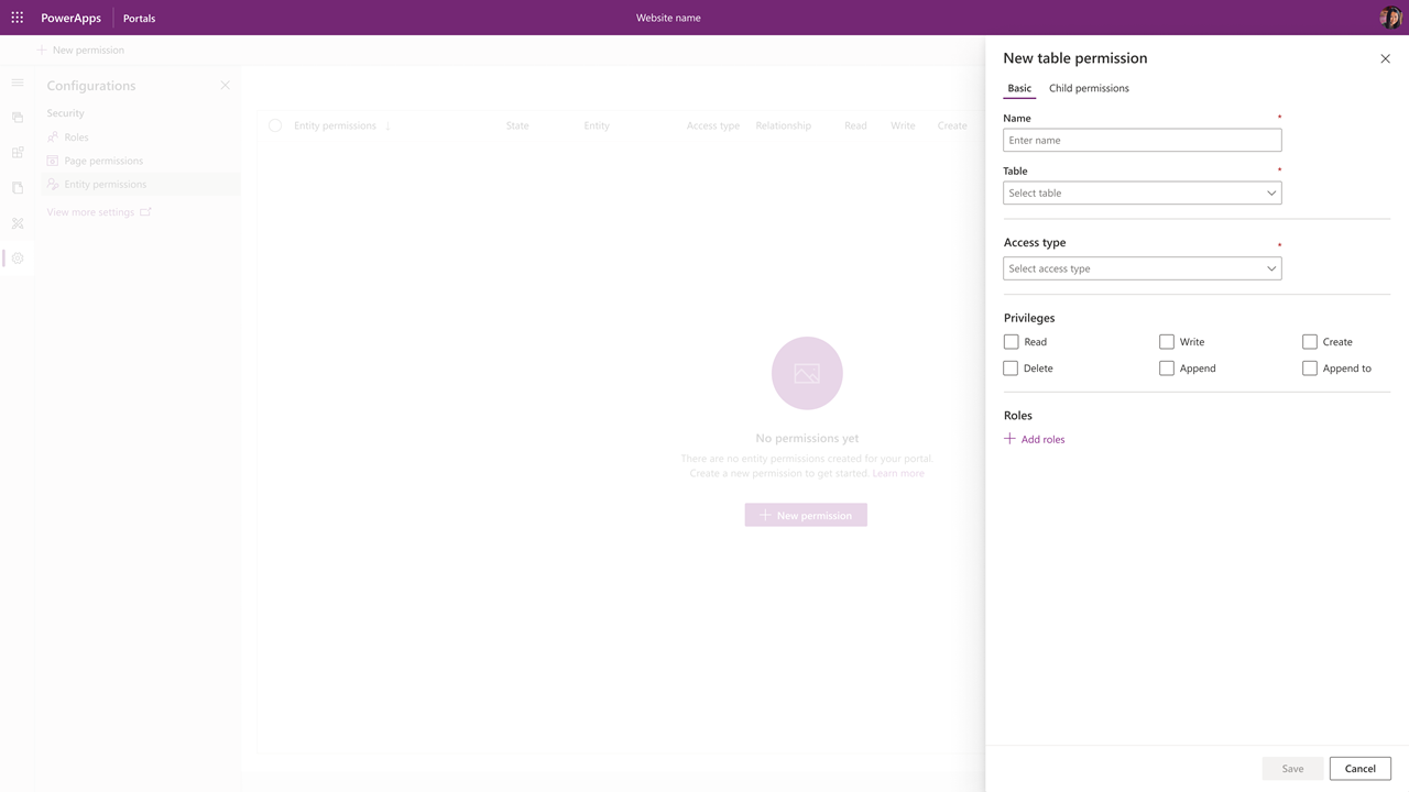 Create new entity permissions in portals Studio.