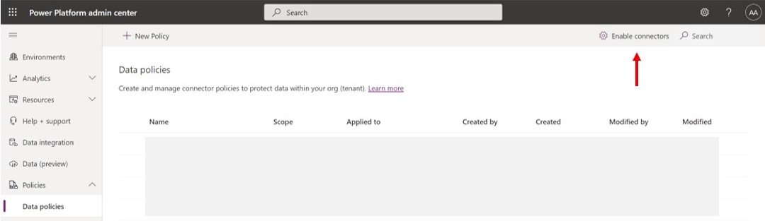 The new setting available on the Data policies page of the Power Platform admin center