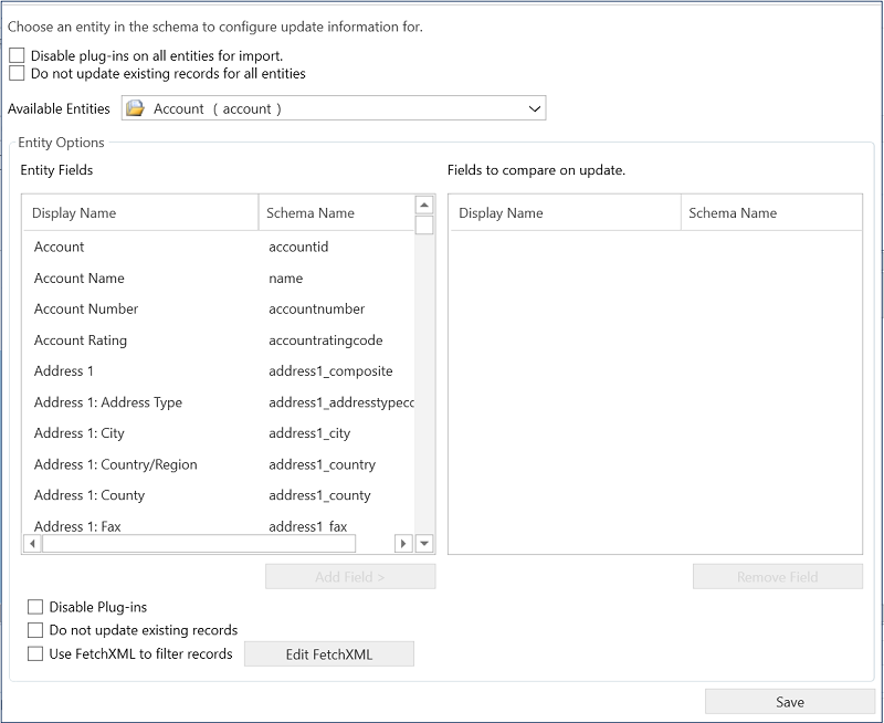 Configure import settings.