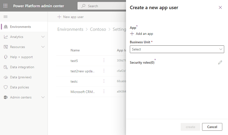 Screenshot of Create a new application user.