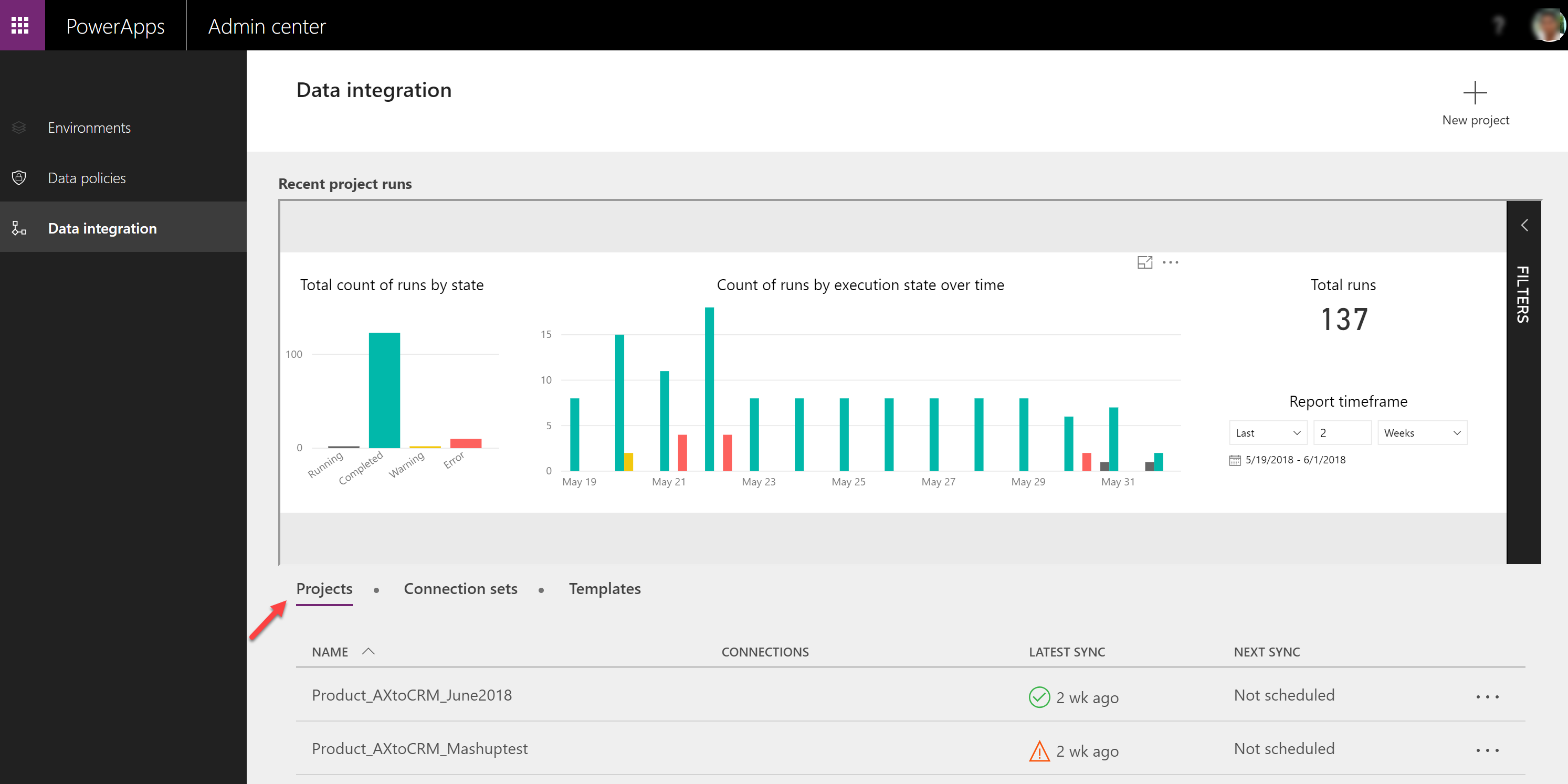 View projects under projects tab.