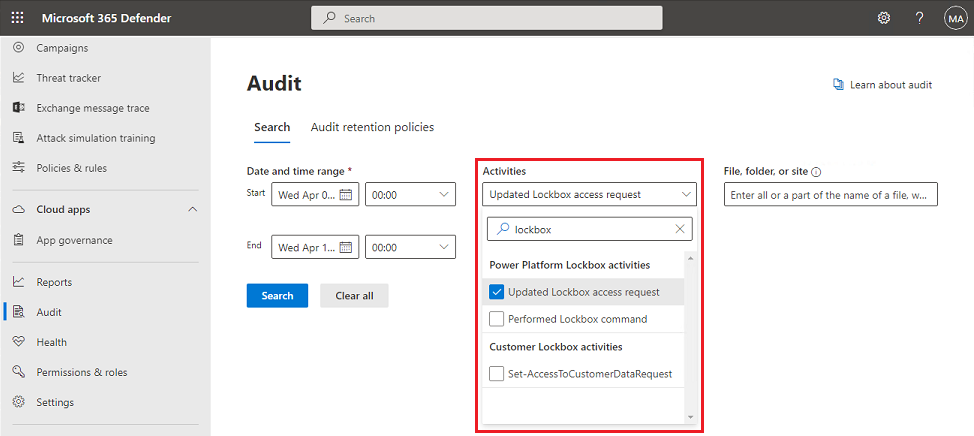 Select the Power Platform lockbox category.