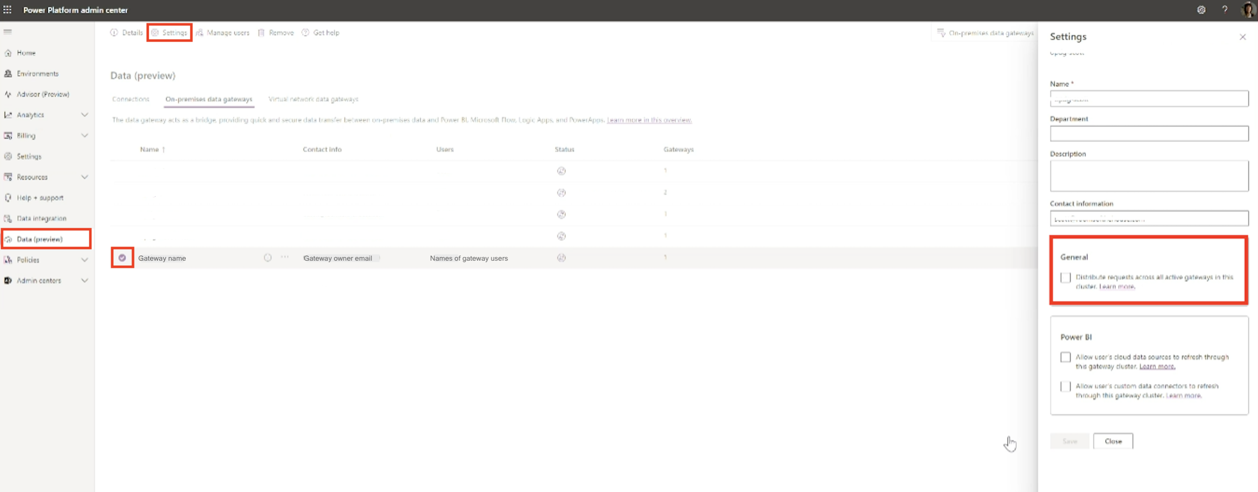 Select a gateway and access the Settings panel to ensure random load balancing is turned off.