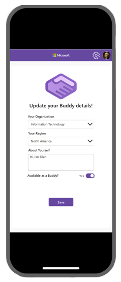 Screenshot of the Onboarding Buddy app's Update your buddy details screen.