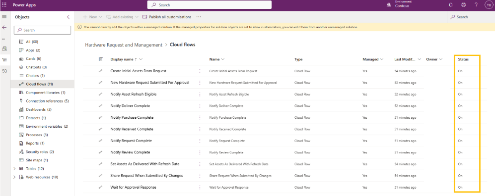 Screenshot of how to turn on cloud flows.