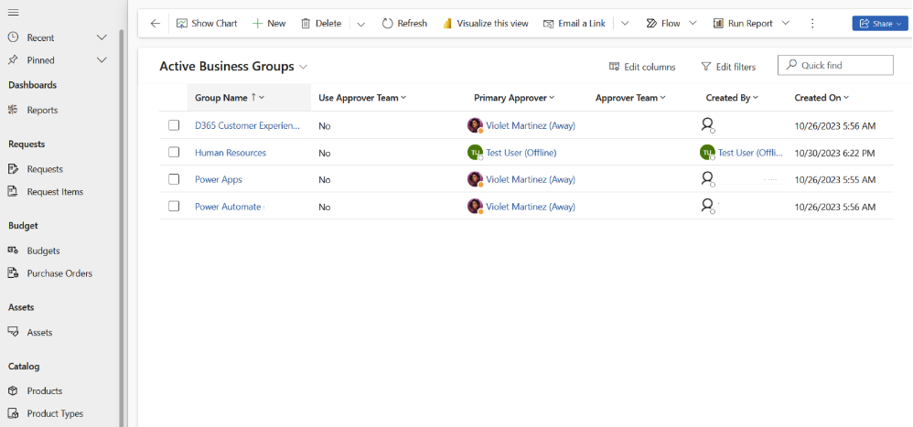 Screenshot of the Hardware Management model-driven app.