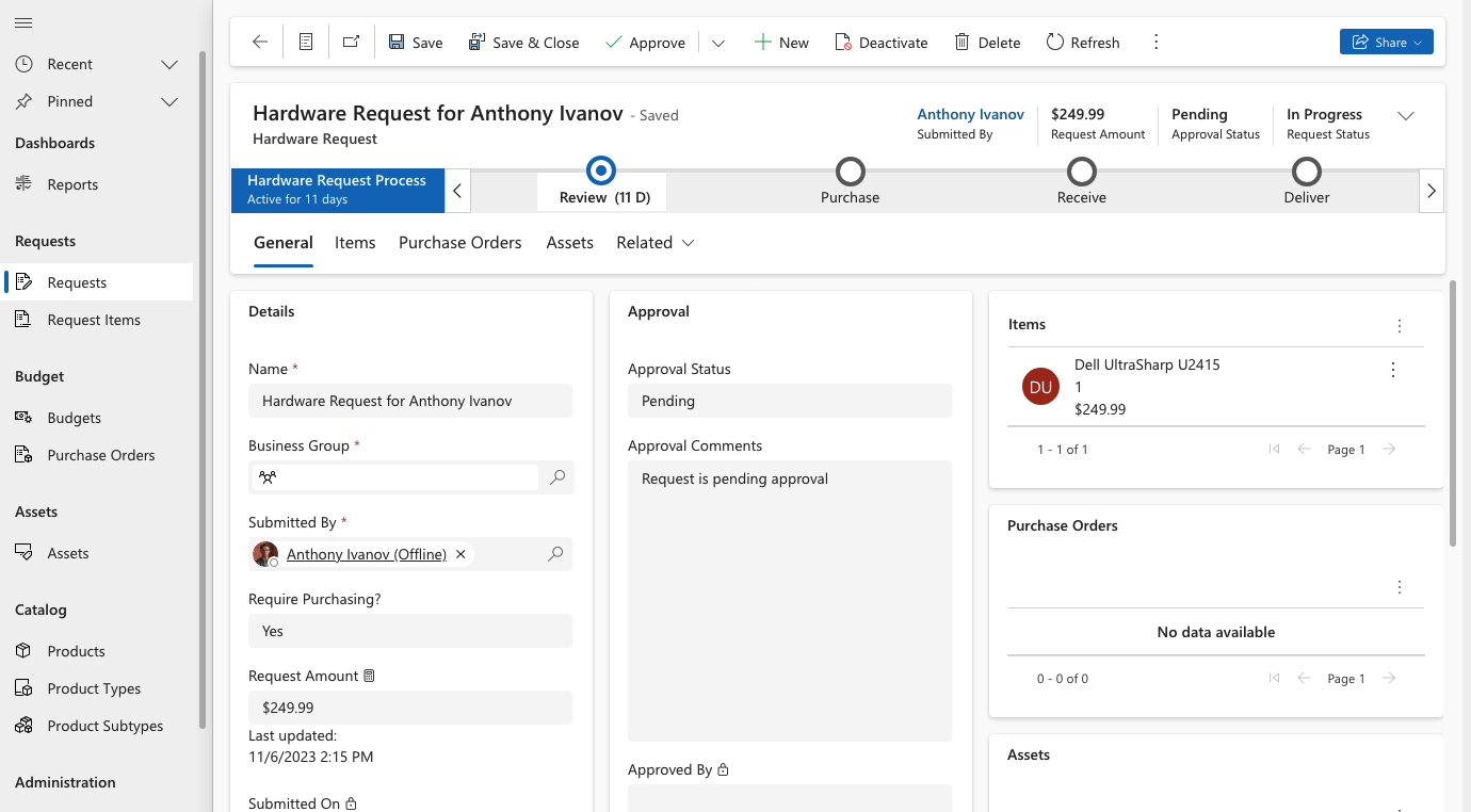 Screenshot of the Hardware Management model-driven app.