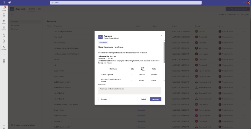 Screenshot of Power Automate approvals in Teams.