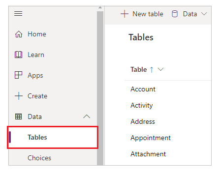 Open list of table.