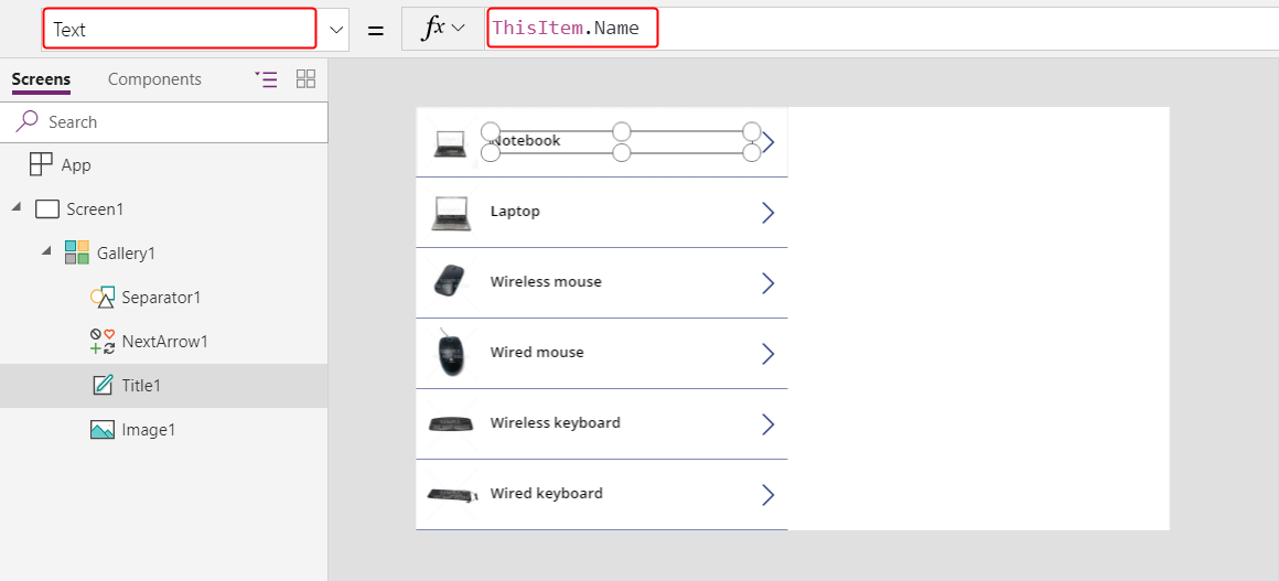 Configure the label in Gallery1.