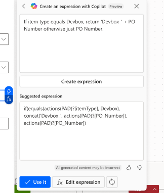 Natural Language is in the top box and Copilot generates an expression in the bottom box.