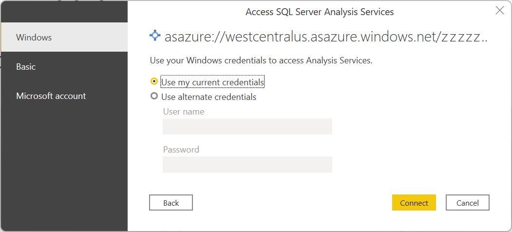 Analysis Services database authentication.