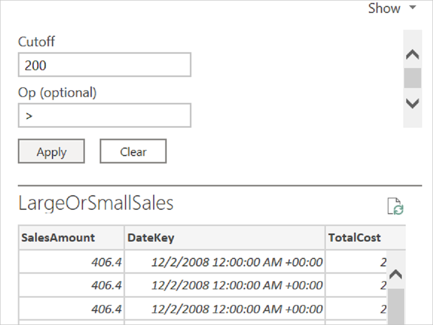 Screenshot with the Cutoff and Op parameters displayed above the data in the navigator.