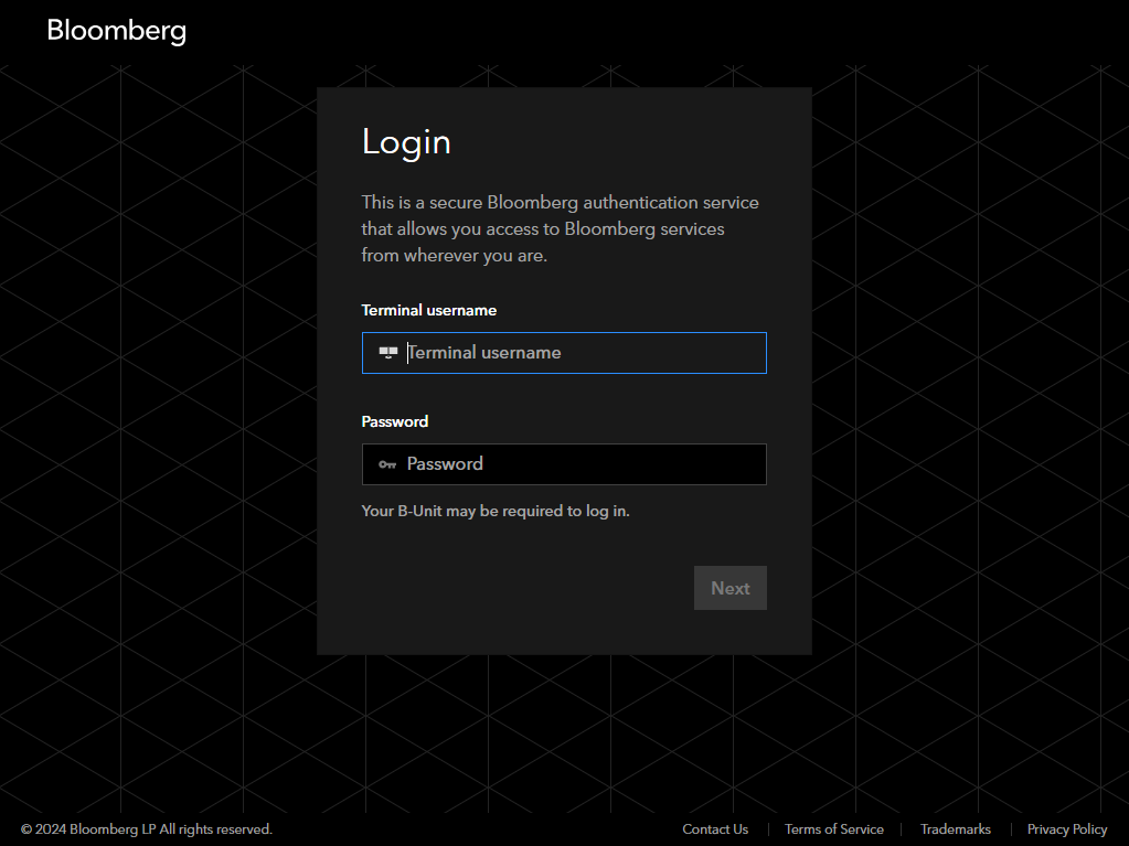 Screenshot that shows how to sign in to Bloomberg.