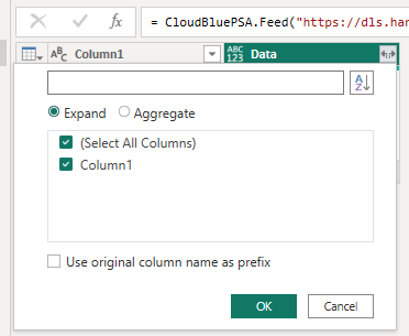 Screenshot of the Expand Data Column dialog.