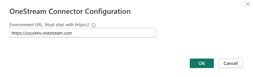 Screenshot of the connector configuration dialog with the environmental URL entered.